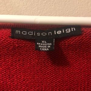 Red sweater dress with detachable circle scarf in extra large.